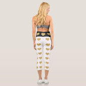 Leggings Capri Coeurs Or De Luxe Sur Motif Blanc Et Noir (Verso)