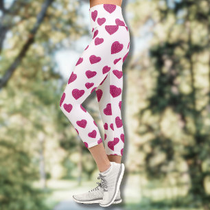 Leggings Capri Cœurs Pailletés Rose de Saint-Valentin Tendance su