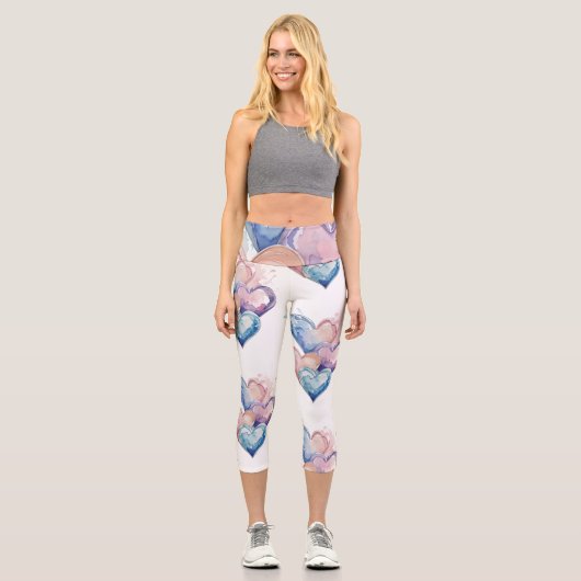 Leggings Capri Cœurs peints à l'aquarelle (Recto)