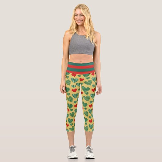 Leggings Capri Coeurs rouges et verts (Recto)
