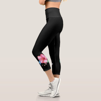 Leggings Capri Colibri Tropical Noir Haut Taille