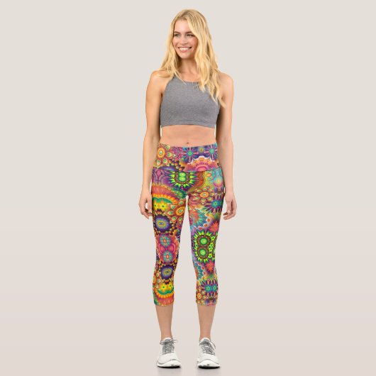 Leggings Capri Collage floral Mandala Psychedelic Yoga (Recto)