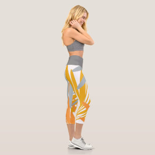 Leggings Capri Collants Capri Jaune Gris Botanique Tropical