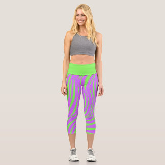 Leggings Capri Collants de mode à motif zèbre néon