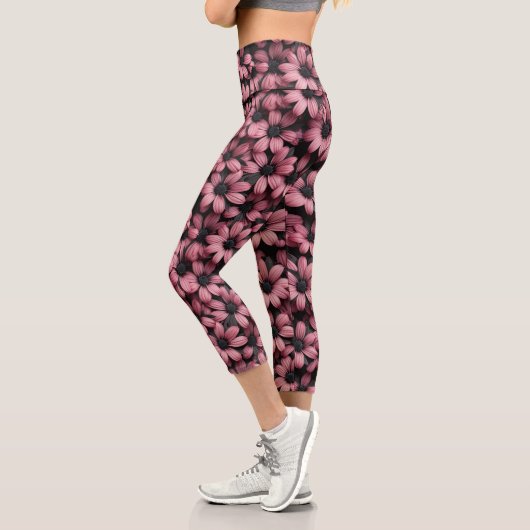 Leggings Capri Collants floraux roses (Gauche)
