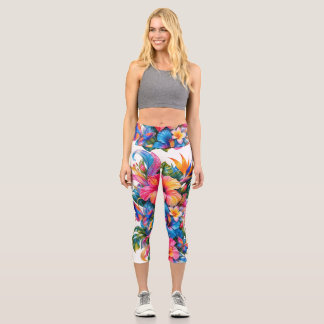 Leggings Capri Collants floraux tropicaux vibrants avec fleur exo