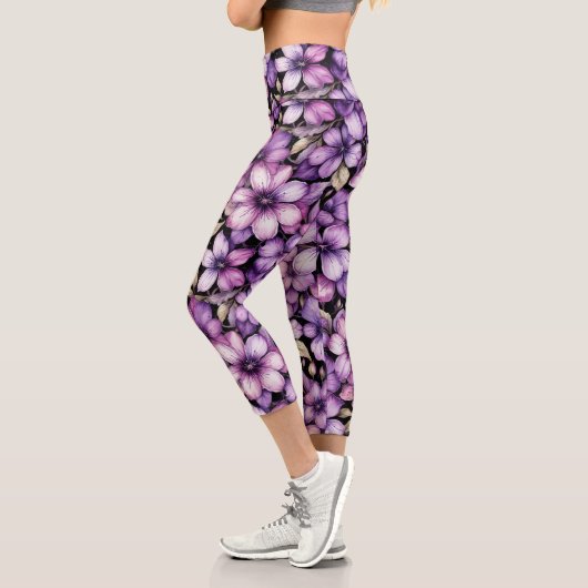 Leggings Capri Collants floraux violets (Gauche)