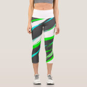 Leggings Capri Collants funky d'art abstrait bleu turquoise vert (Recto)