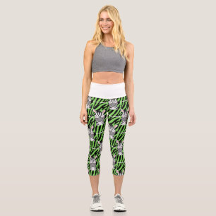Leggings Capri Collants tendance à motif zèbre lime