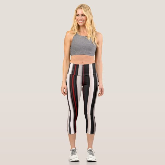 Leggings Capri Collection Abstraite Red Black Lines tendance (Recto)