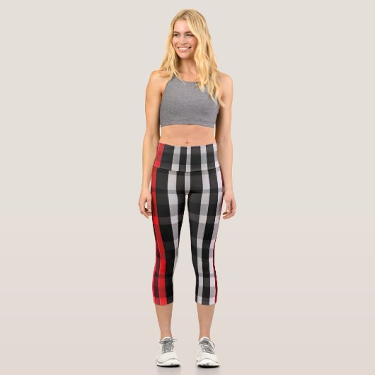 Leggings Capri Collection Abstraite Red Black Plaid (Recto)