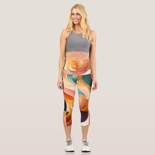 Leggings Capri Collection de Carrés Abstraits rétro moderne (Recto)