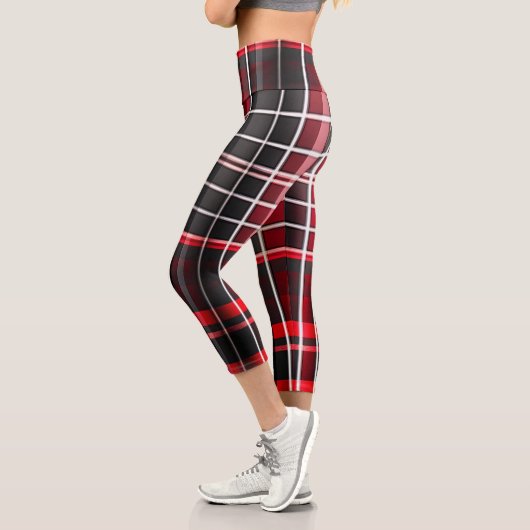 Leggings Capri Collection populaire Abstraite rouge noir plaid (Gauche)