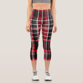 Leggings Capri Collection populaire Abstraite rouge noir plaid (Recto)