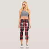 Leggings Capri Collection populaire Abstraite rouge noir plaid (Recto)