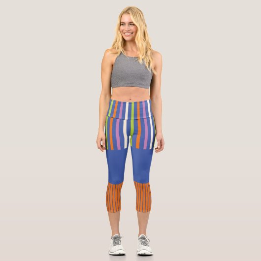 Leggings Capri Color Pop Stripes design rayé moderne (Recto)