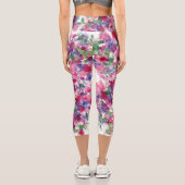 Leggings Capri Composant floral bleu et rouge Abstrait (Verso)