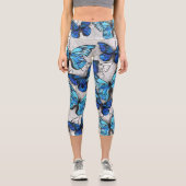 Leggings Capri Composition des White and Blue Butterflies (Recto)
