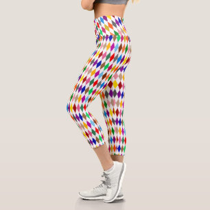 Leggings Capri Conception de diamants arlequin colorés blanc