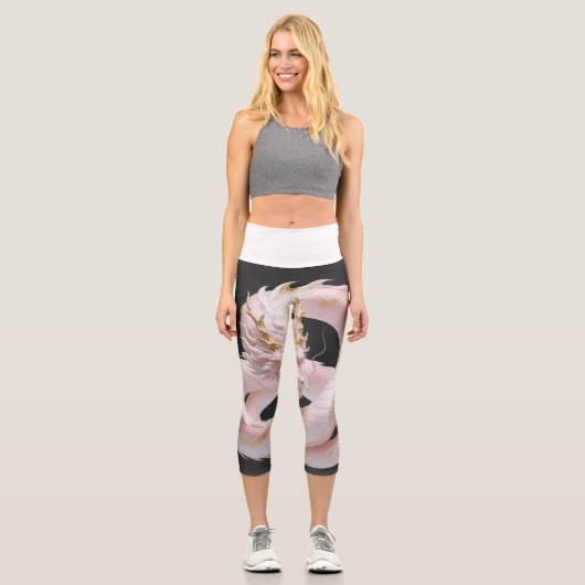 Leggings Capri Conception de fantasy Art Dragon Or Blanc Chinois  (Recto)