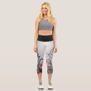 Leggings Capri Conception de feuille grise, noire et rouge élégan