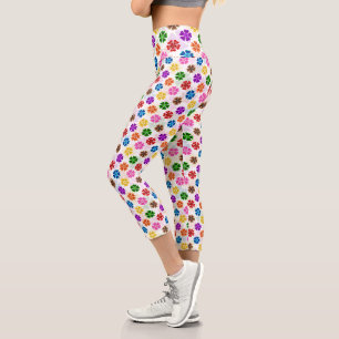 Leggings Capri Conception de fleurs arc-en-ciel rétro colorées bl