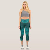 Leggings Capri Conception de mandala à feuilles sarcelles sur fon (Recto)