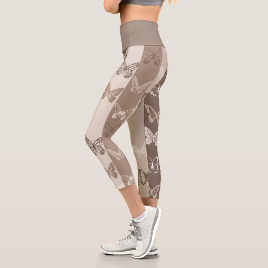 Leggings Capri Conception de rayures de papillon de terre neutre (Gauche)