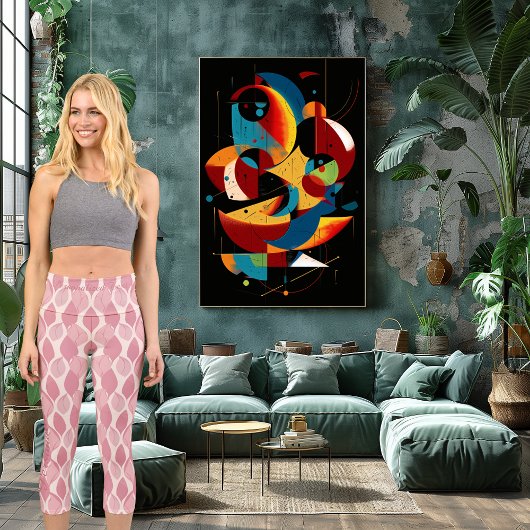 Leggings Capri Conception géométrique rose avec texte et logo per