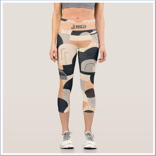Leggings Capri Conception inspirée d'Art Déco en pêche et noir