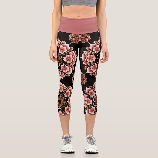 Leggings Capri Conception orientale rose et noir (Recto)