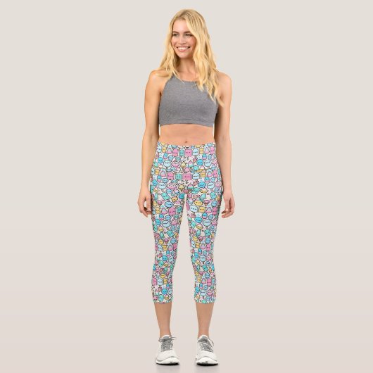 Leggings Capri Cone de crème glacée et Popsicle Kawaii Art (Recto)