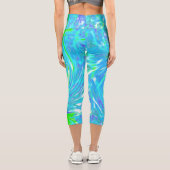 Leggings Capri Cool Abstrait Retro Aqua et Lime Green Swirl (Verso)