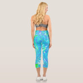 Leggings Capri Cool Abstrait Retro Aqua et Lime Green Swirl (Verso)
