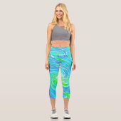Leggings Capri Cool Abstrait Retro Aqua et Lime Green Swirl (Recto)