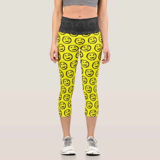 Leggings Capri Cool déversé Stainé heureux Souriant motif visage (Recto)