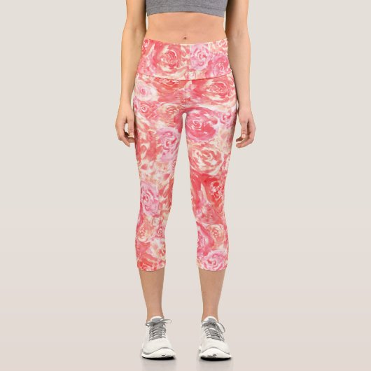 Leggings Capri Cool Elégant Aquarelle Coral Roses Rose (Recto)