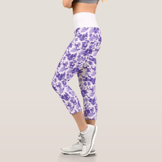 Leggings Capri Cool Élégant Périwinkle Bleu Cerf Toile Française (Gauche)