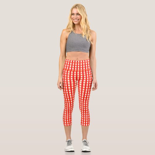Leggings Capri Cool En vichy Orange, Rouge et Blanc Motif Design (Recto)
