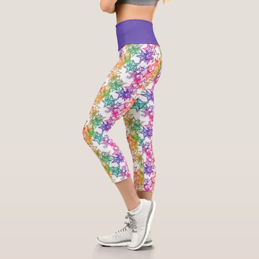 Leggings Capri Cool funky coloré rétro moderne étoiles Motif (Gauche)