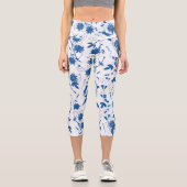 Leggings Capri Cool Moderne Elégant Bleu Floral Toile  (Recto)