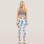 Leggings Capri Cool Moderne Elégant Bleu Floral Toile  (Recto)
