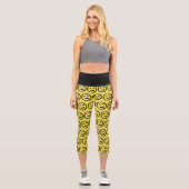 Leggings Capri Cool Sardé Joyeux visage souriant motif jaune (Recto)