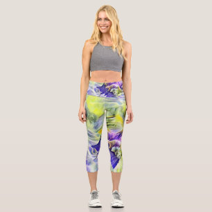 Leggings Capri Coquillage bleu mer violet aquarelle peinture