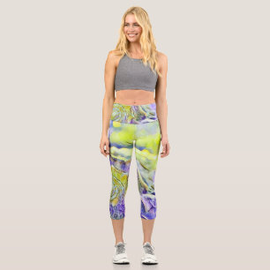 Leggings Capri Coquillage jaune violet dans l'aquarelle mousseuse
