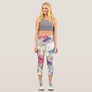 Leggings Capri Coquillage rose dans la peinture d'aquarelle de me