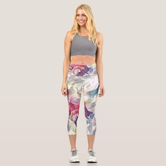 Leggings Capri Coquillage rose dans la peinture d'aquarelle de me (Recto)