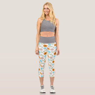 Leggings Capri Coquilles Marines Fleur Orange