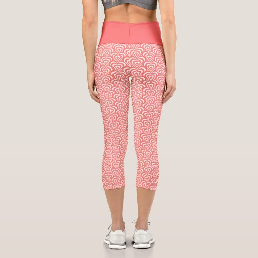 Leggings Capri Corail Abstrait Coeurs concentrés rose et blanc (Verso)