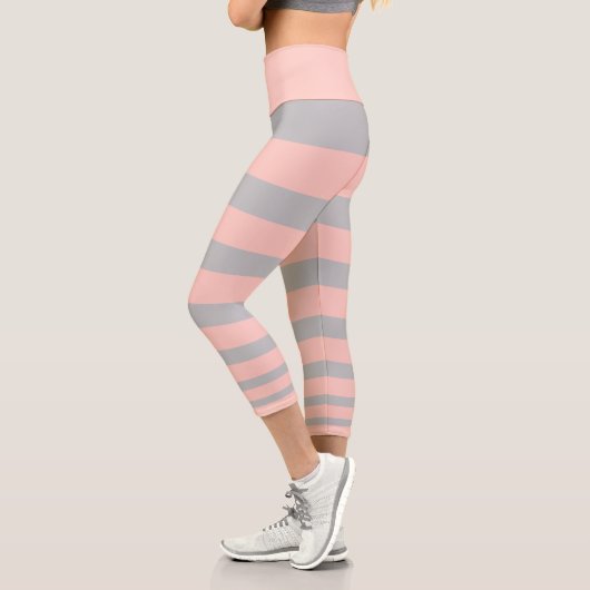 Leggings Capri Corail clair tendance rose et gris clair rayé (Gauche)